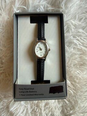 M.Z. Berger Quartz Watch Women's Oval Face Black Band Easy Read NIB
